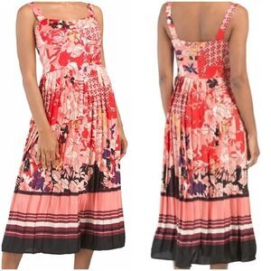 DALIA MAC PHEE FLORAL PLEATED PRINTED MIDI DRESS S